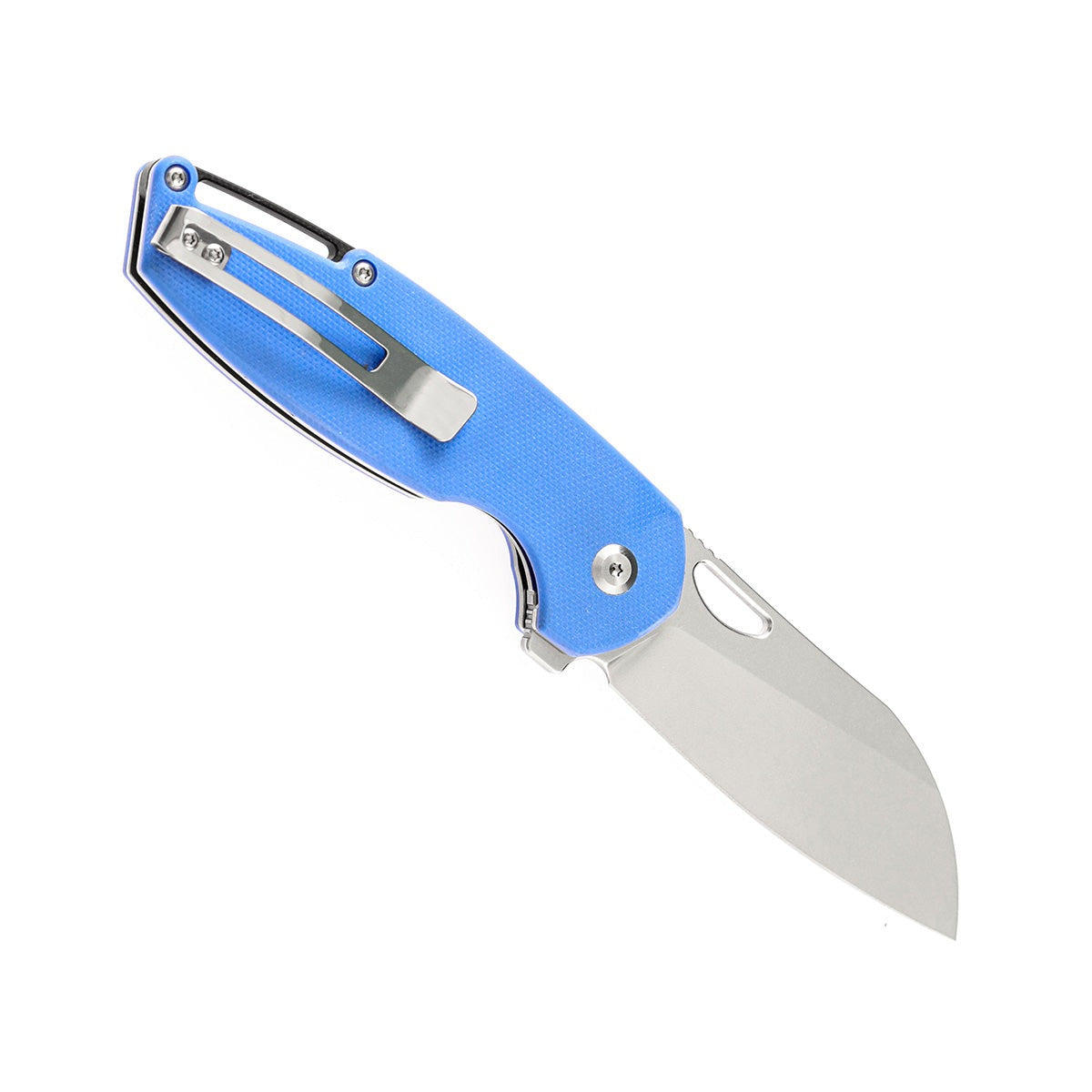 Blue G10 handle with stainless steel pocket clip for outdoor camping knife