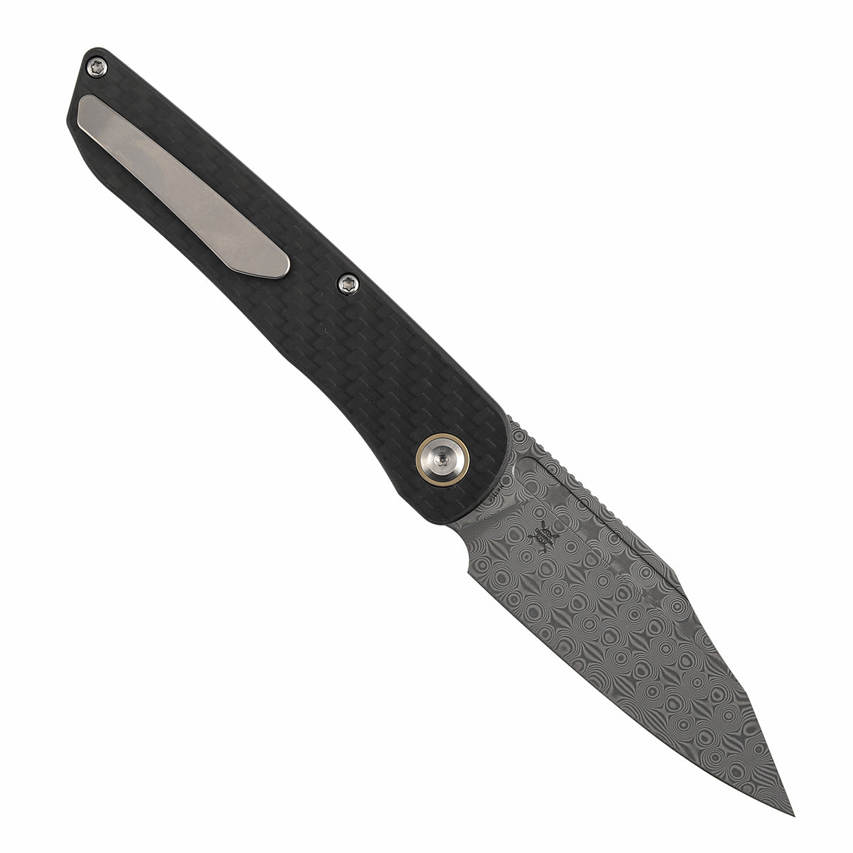 Kansept Nettle T1103A1 – 3.28" Damascus Tanto Liner Lock Knife Twill Carbon Fiber & G10
