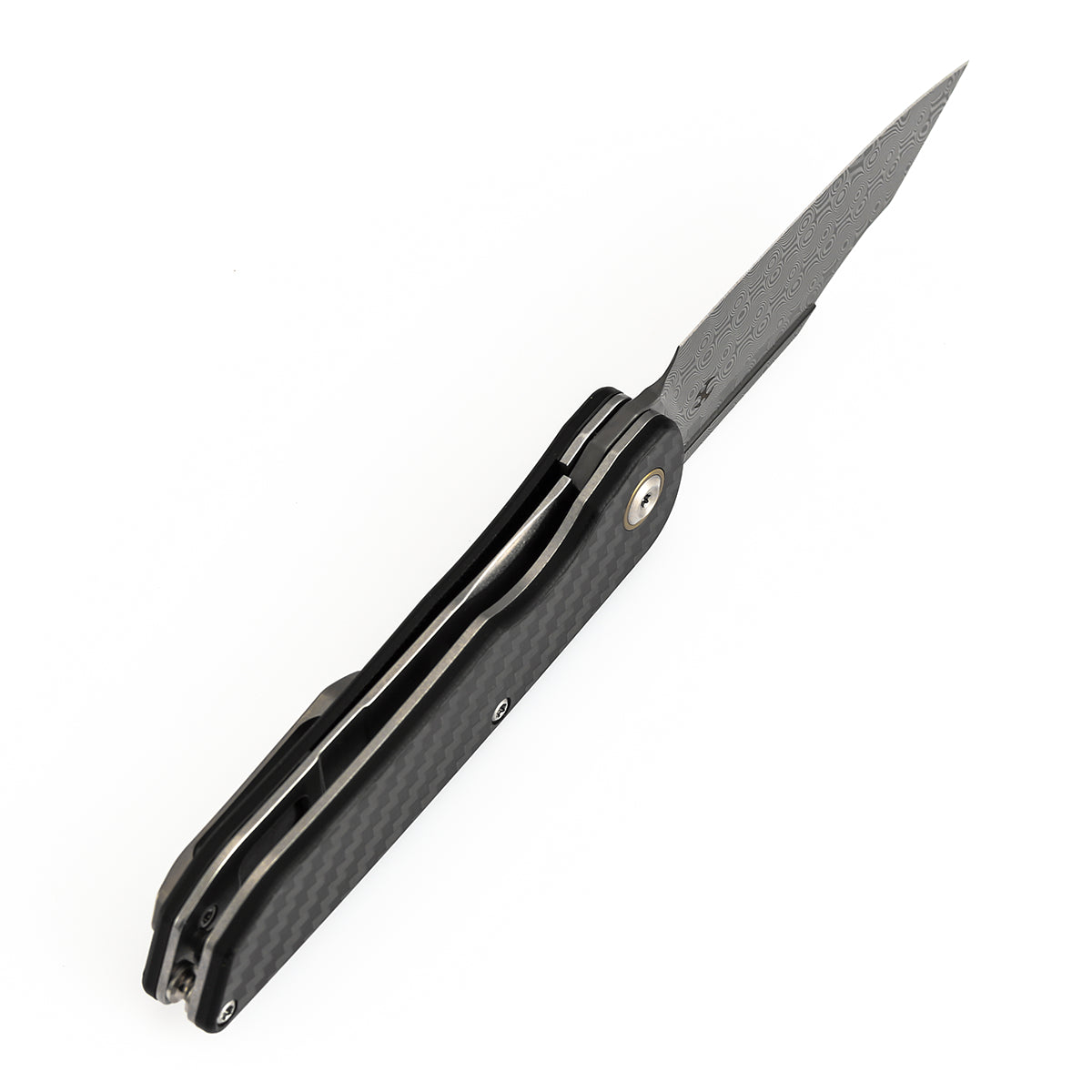 Kansept Nettle T1103A1 – 3.28" Damascus Tanto Liner Lock Knife Twill Carbon Fiber & G10
