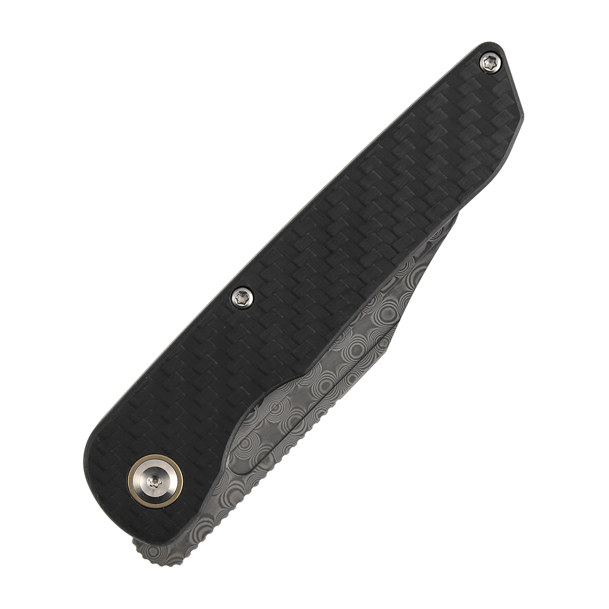 Kansept Nettle T1103A1 – 3.28" Damascus Tanto Liner Lock Knife Twill Carbon Fiber & G10