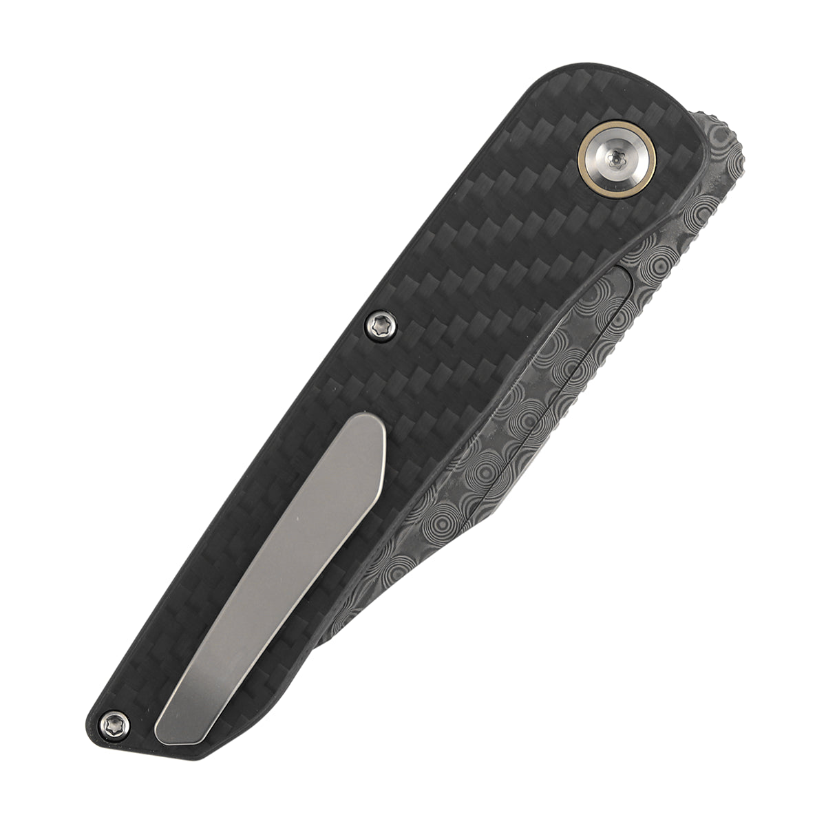 Kansept Nettle T1103A1 – 3.28" Damascus Tanto Liner Lock Knife Twill Carbon Fiber & G10