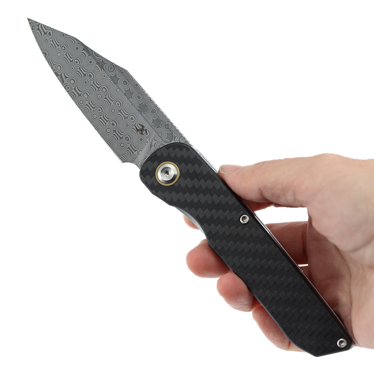 Kansept Nettle T1103A1 – 3.28" Damascus Tanto Liner Lock Knife Twill Carbon Fiber & G10