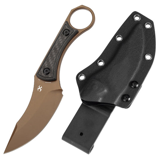 Kansept Niko G004A9 – 3.54" D2 Clip Point Fixed Blade Knife with Twill Carbon Fiber Handle & Kydex Sheath