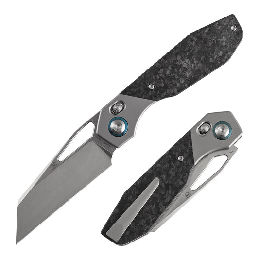Kansept QTRO K1118VA3 â€“ 3.59" Elmax Wharncliffe Crossbar Lock Knife with Titanium & Shred Carbon Fiber Inlay
