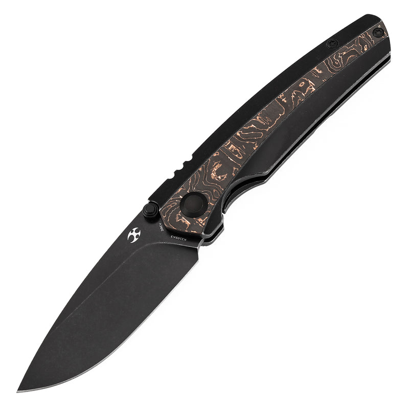Kansept Raven K2109A3 – 3.13" CPM 20CV Drop Point Frame Lock Knife with Blackwash Titanium & Copper Carbon Fiber