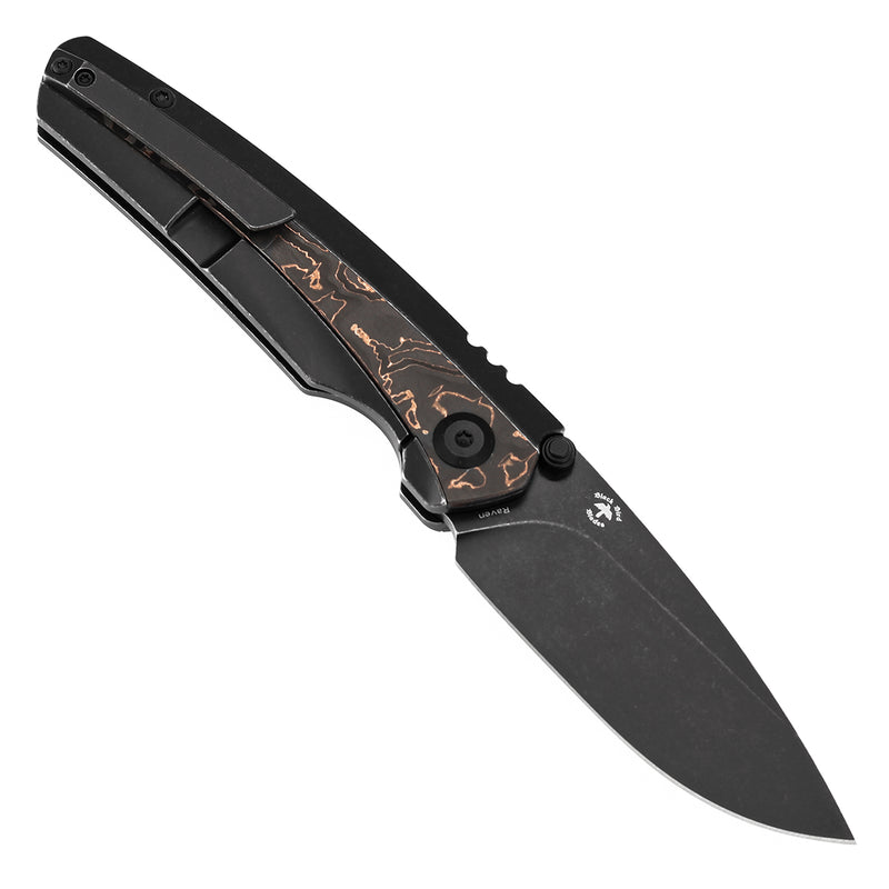 Kansept Raven K2109A3 – 3.13" CPM 20CV Drop Point Frame Lock Knife with Blackwash Titanium & Copper Carbon Fiber