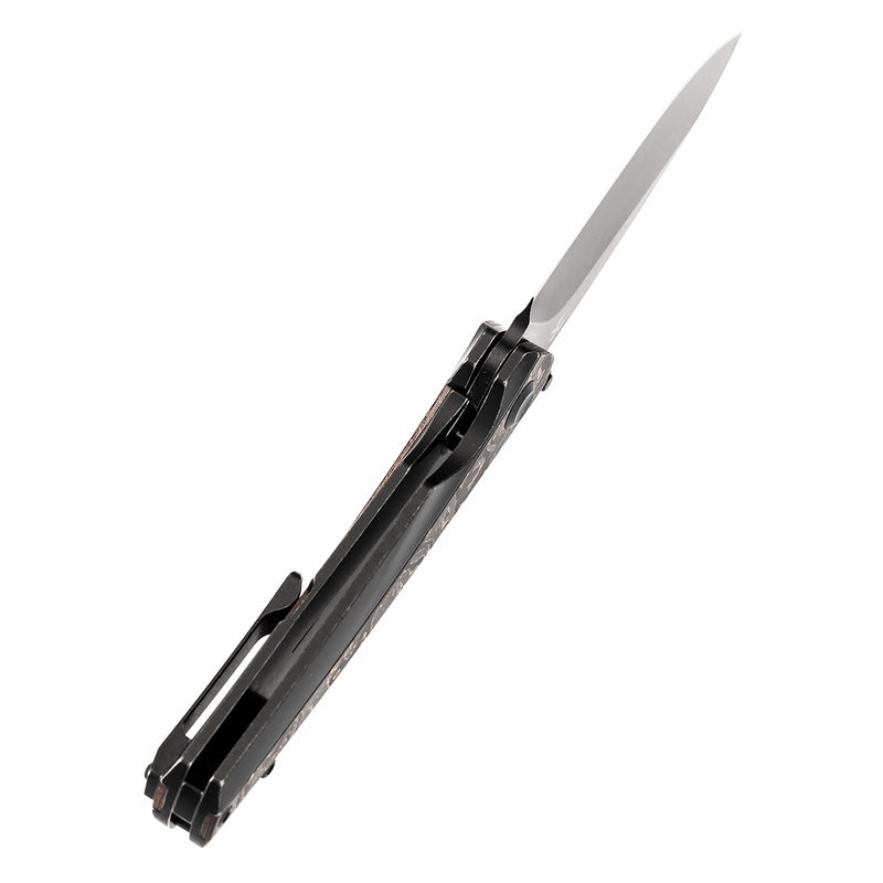 Kansept Raven K2109A3 – 3.13" CPM 20CV Drop Point Frame Lock Knife with Blackwash Titanium & Copper Carbon Fiber