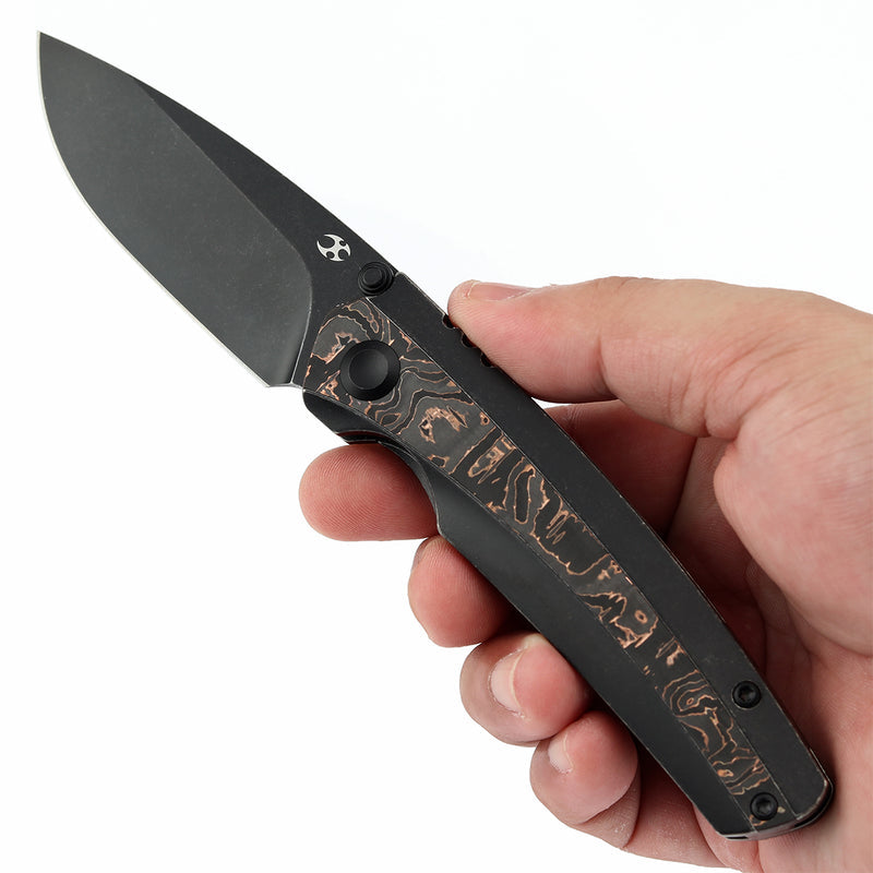 Kansept Raven K2109A3 – 3.13" CPM 20CV Drop Point Frame Lock Knife with Blackwash Titanium & Copper Carbon Fiber