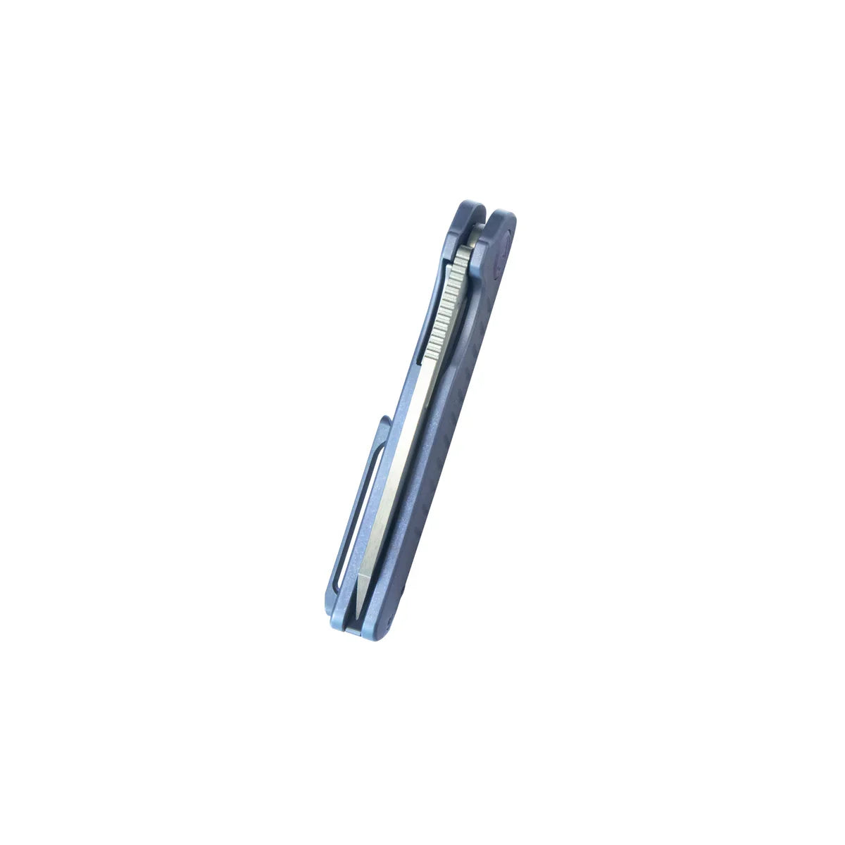KB Steelhead Folding Knife 3.15" M390 Reverse Tanto Belt Satin Blade Blue Titanium Handle KB315C