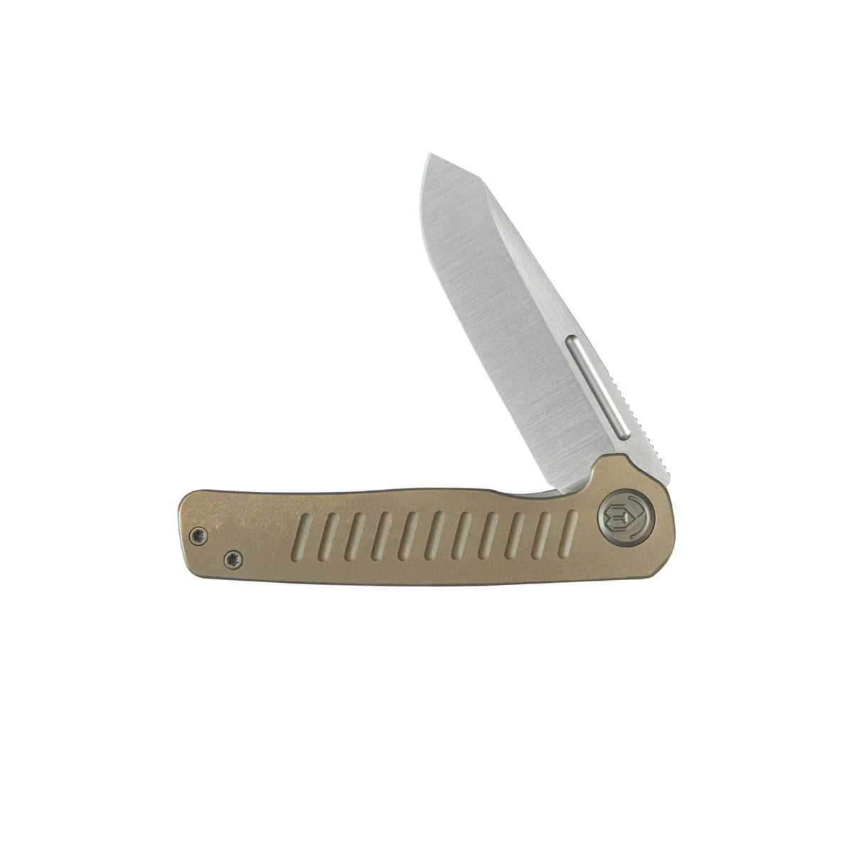 KB Steelhead Folding Knife 3.15" M390 Reverse Tanto Belt Satin Blade Bronze Titanium Handle KB315D