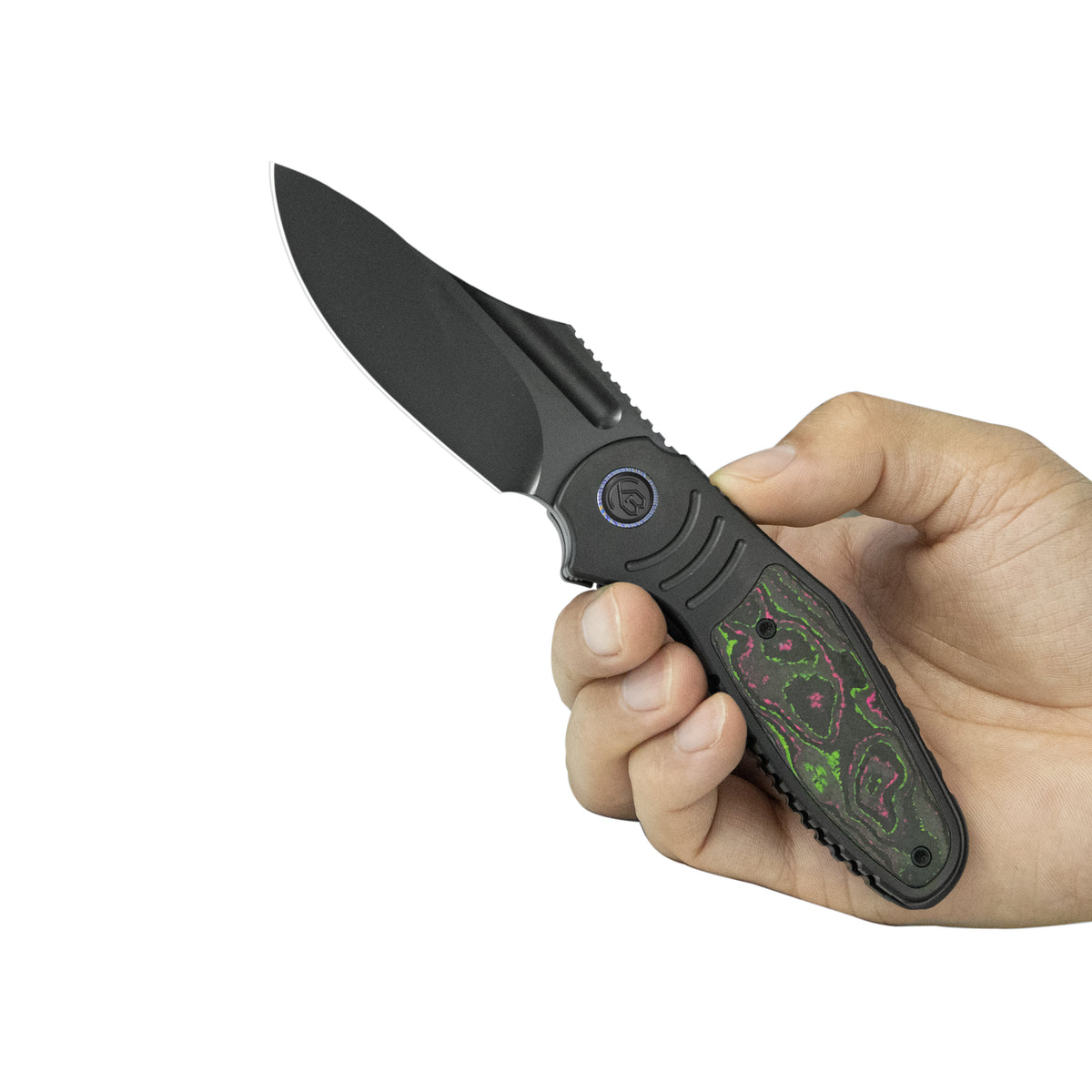KB Stroller Folding Knife 3.35" CPM 20CV Regular DLC Clip Point Blade Titanium & CF Inlay Handle KB384D