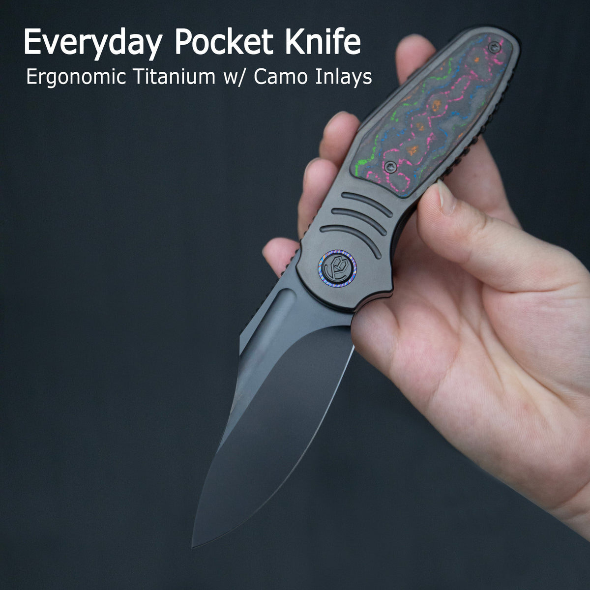 KB Stroller Folding Knife 3.35" CPM 20CV Regular DLC Clip Point Blade Titanium & CF Inlay Handle KB384D