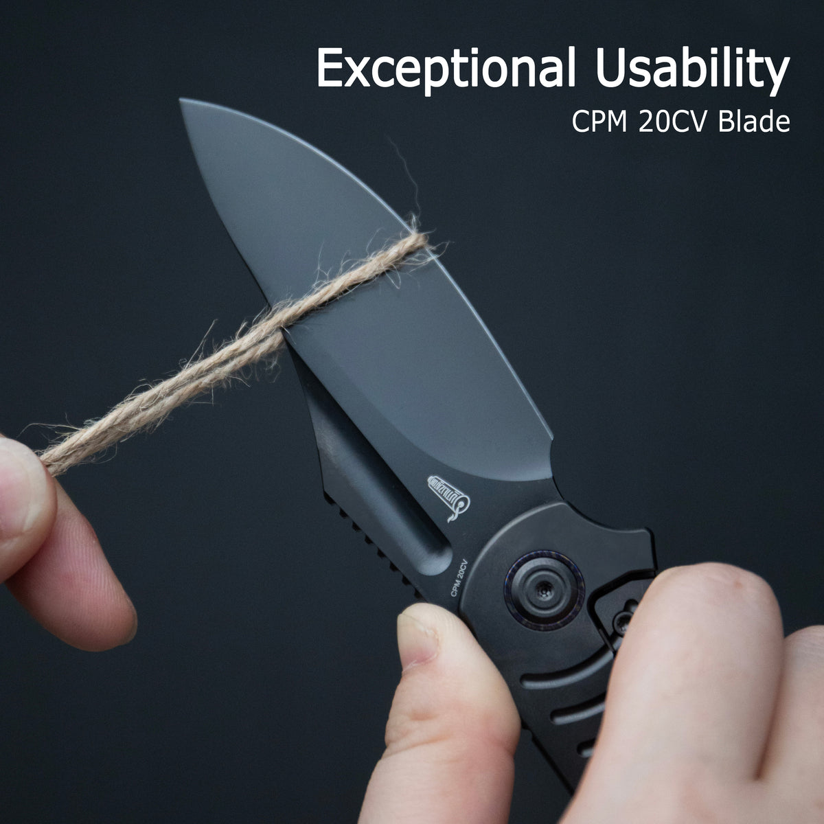 KB Stroller Folding Knife 3.35" CPM 20CV Regular DLC Clip Point Blade Titanium & CF Inlay Handle KB384D