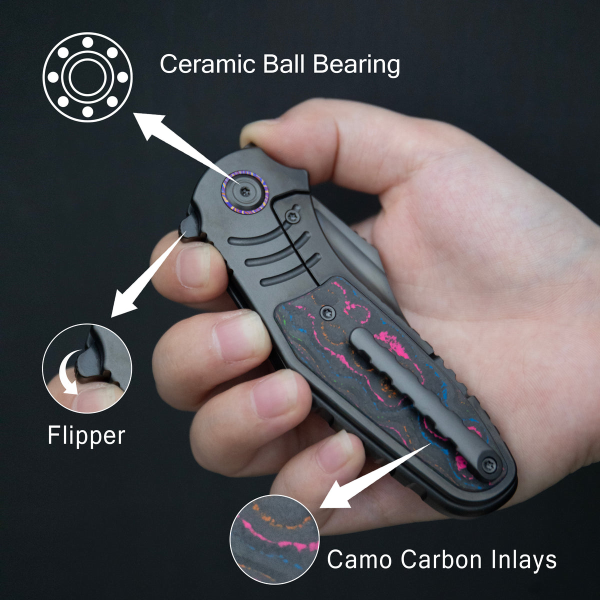 KB Stroller Folding Knife 3.35" CPM 20CV Regular DLC Clip Point Blade Titanium & CF Inlay Handle KB384D