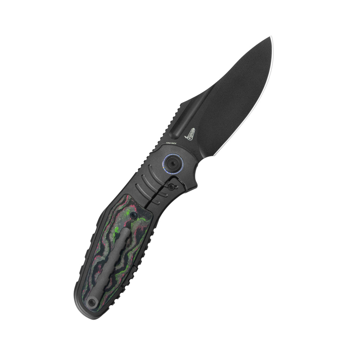 KB Stroller Folding Knife 3.35" CPM 20CV Regular DLC Clip Point Blade Titanium & CF Inlay Handle KB384D