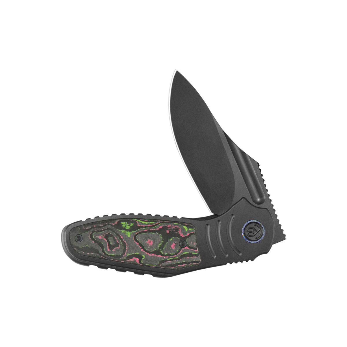 KB Stroller Folding Knife 3.35" CPM 20CV Regular DLC Clip Point Blade Titanium & CF Inlay Handle KB384D