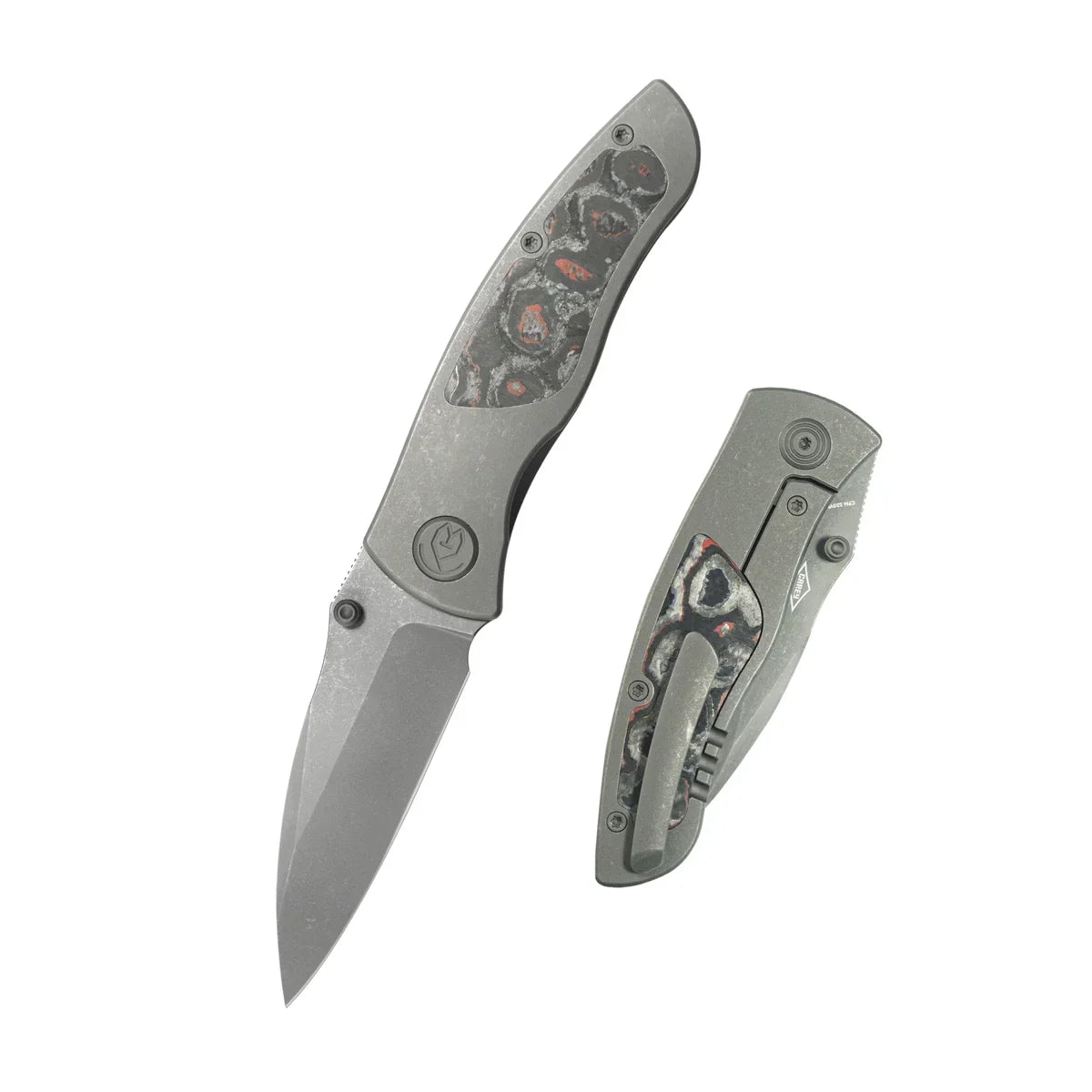 KB Vertigo Folding Knife 3.11" S35VN Wharncliffe Blade Darkwash Titanium with Santa Clara CF Inlays KB258A