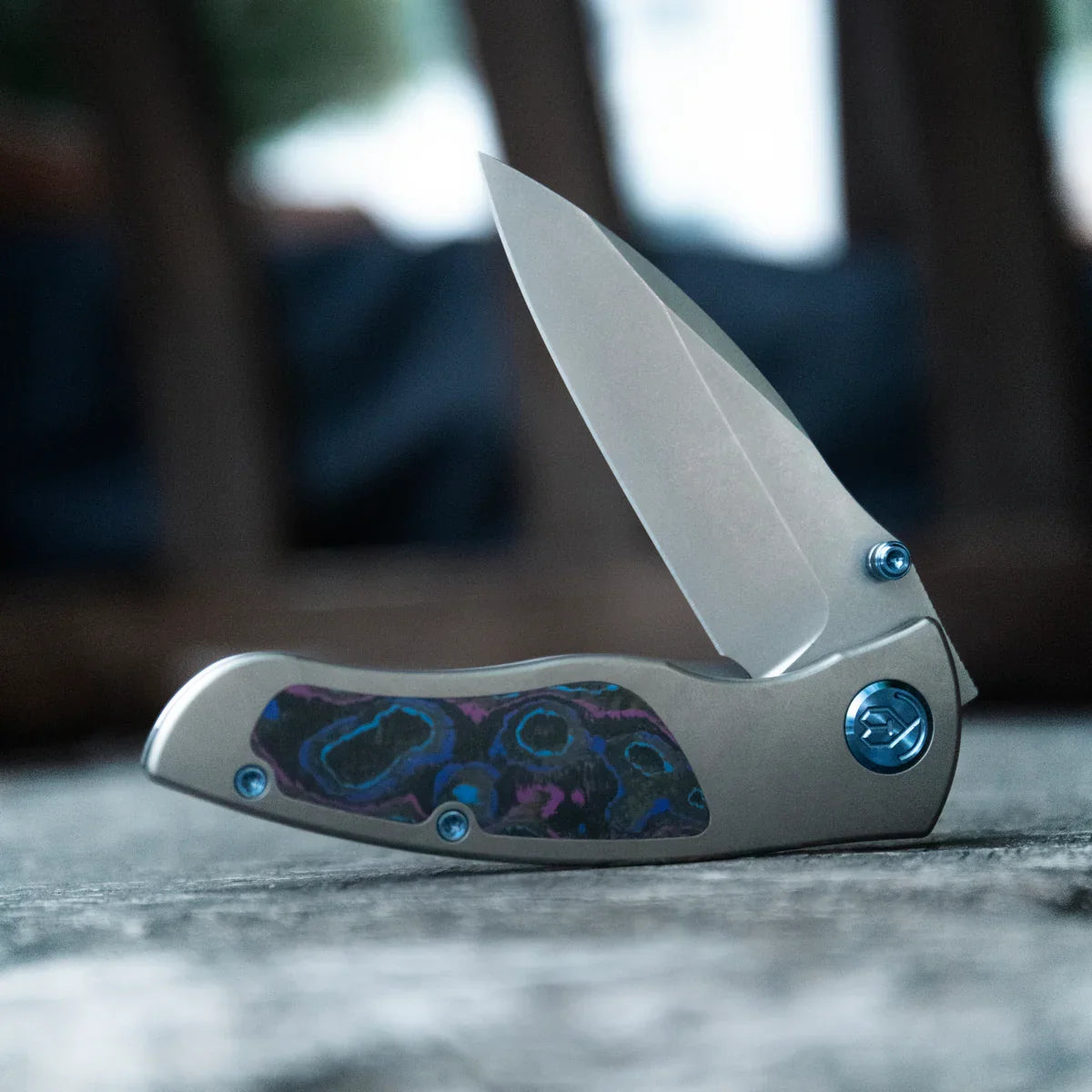 KB Vertigo Folding Knife 3.11" S35VN Wharncliffe Blade Darkwash Titanium with Santa Clara CF Inlays KB258A
