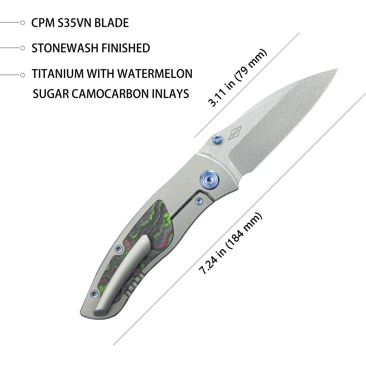 KB Vertigo Folding Knife 3.11" S35VN Wharncliffe Blade Gray Titanium Handle w/ Carbon Fiber Inlays KB258B