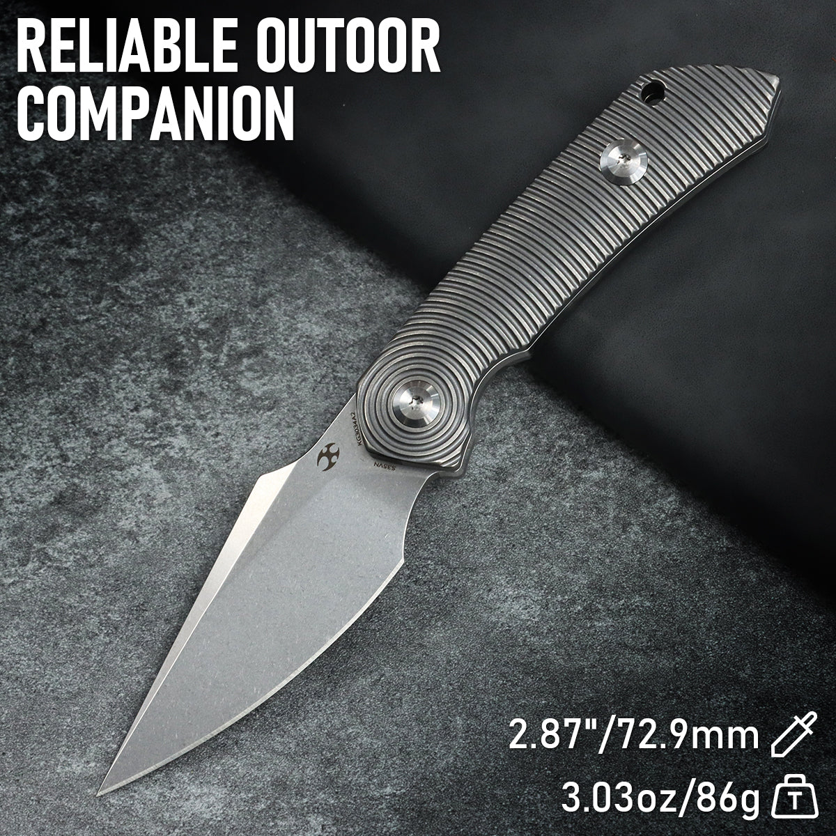 Kansept Fenrir KG3034A2 blade detail – Stonewashed CPM S35VN Harpoon