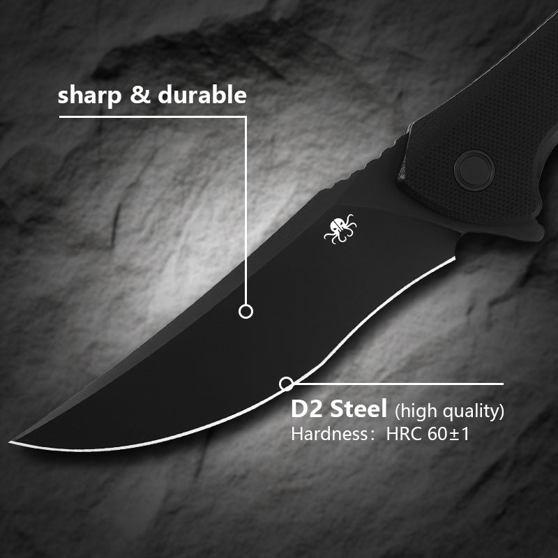 Klaken Falcon KL-02-BlackG10 black G10 handle and D2 blade details