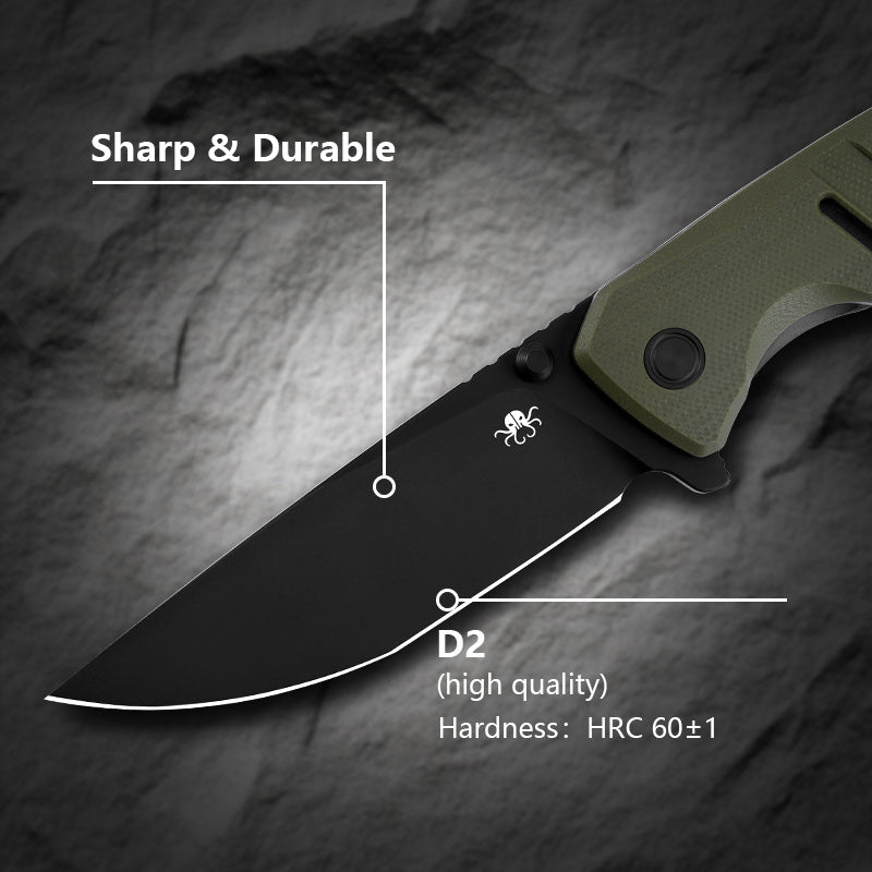 Klaken Ranger KL-03-GreenG10 OD green G10 handle and D2 blade details
