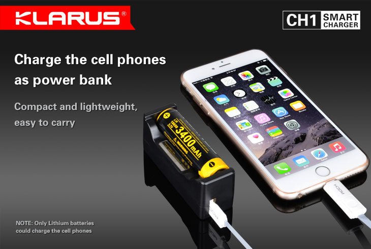 Klarus CH1 Smart Charger & Power Bank used as a power bank to charge a cell phone over USB