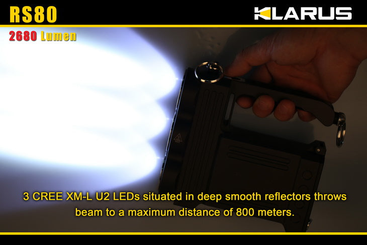 Klarus RS80 2680 Lumen Triple CREE XM-L U2 LED Rechargeable Flashlight