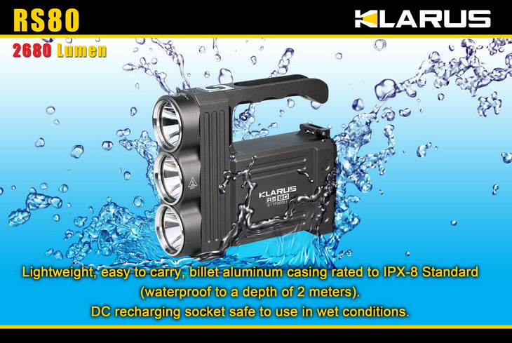 Klarus RS80 2680 Lumen Triple CREE XM-L U2 LED Rechargeable Flashlight