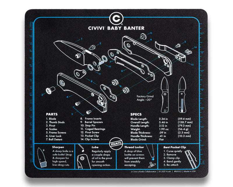Knafs CIVIVI Shop Mat Mouse Pad KNAFS-00045 – Baby Banter 9x9" Desk & Knife Maintenance Mat