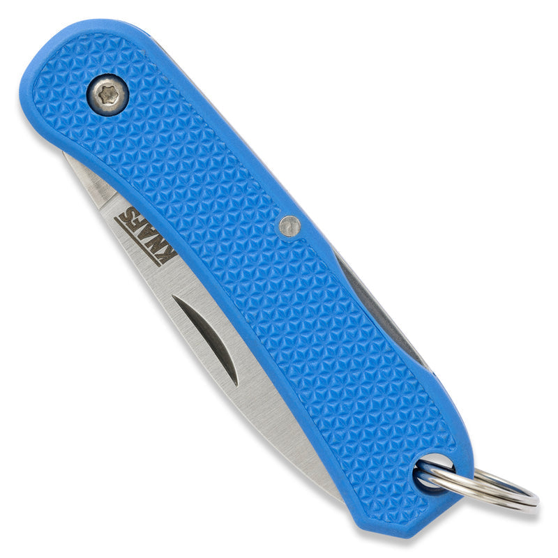 Knafs Lander 6 KNAFS-00424 – 1.55" 4034SS Drop Point Mini Keychain Knife with Blue FRN