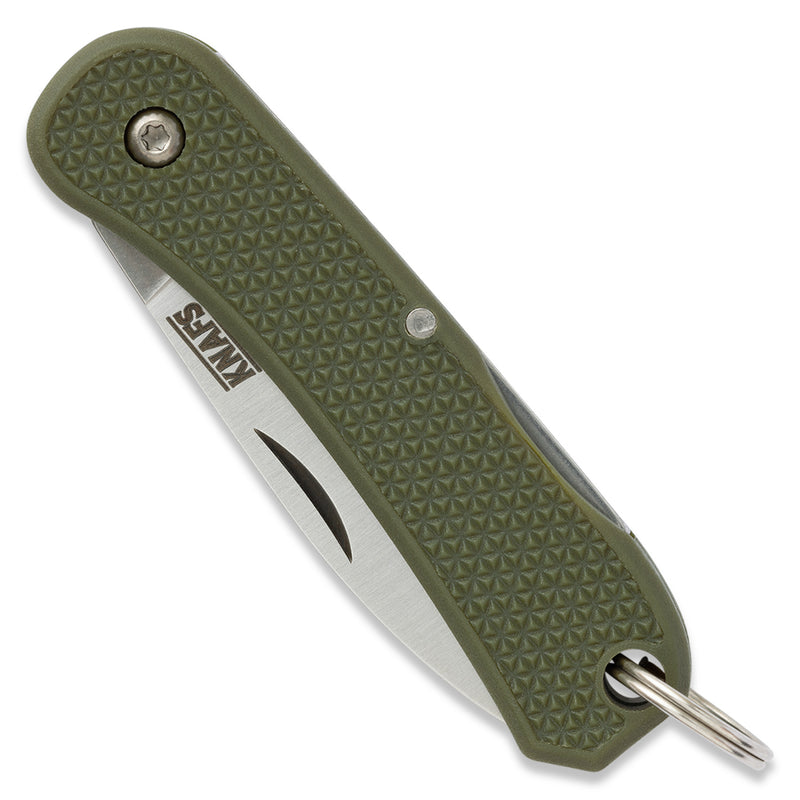 Knafs Lander 6 KNAFS-00426 – 1.55" 4034SS Drop Point Mini Keychain Knife with OD Green FRN