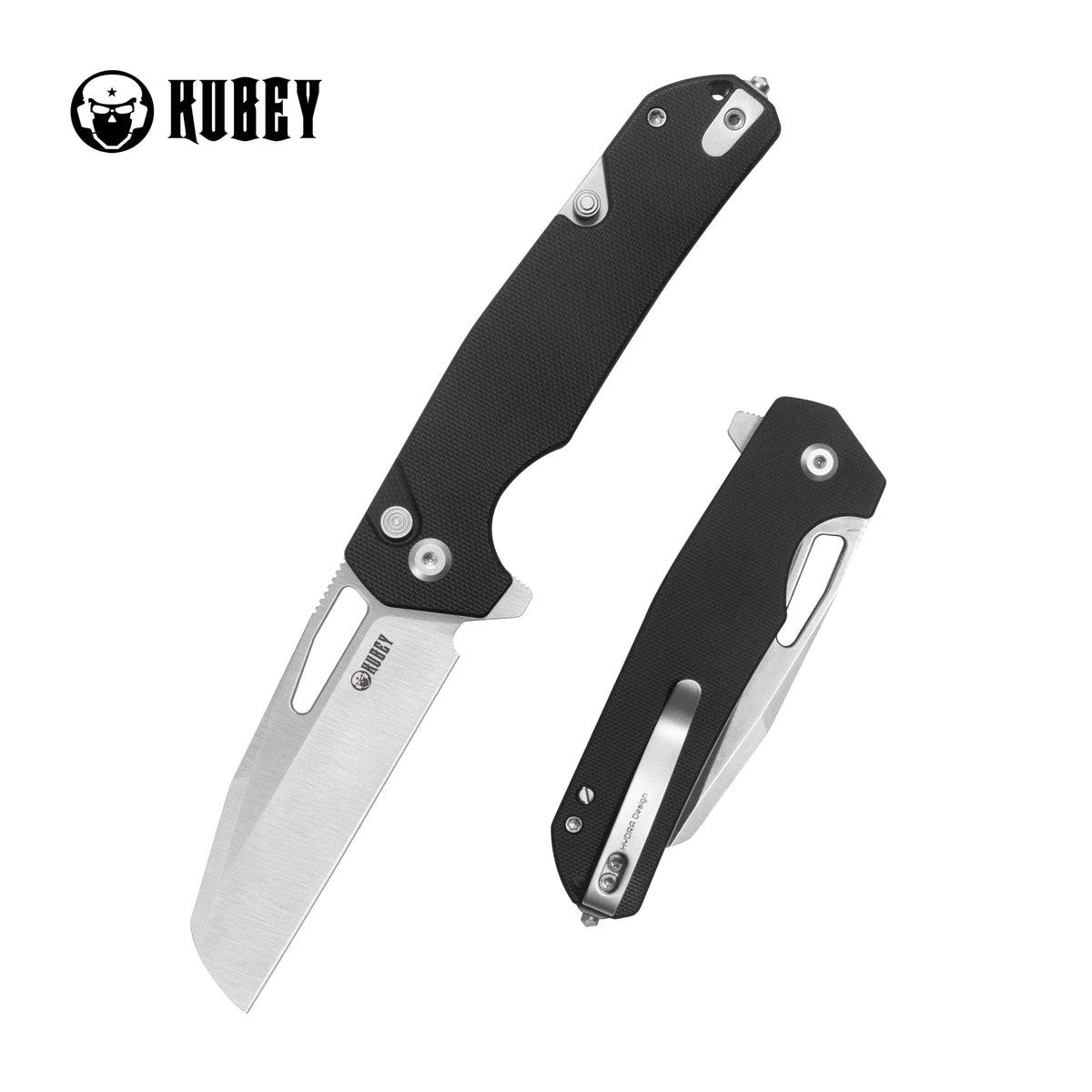 Kubey 10-8 Button Lock Folding Survival Knife 3.15" 14C28N Satin Sheepsfoot Blade Black G10 Handle KU363A