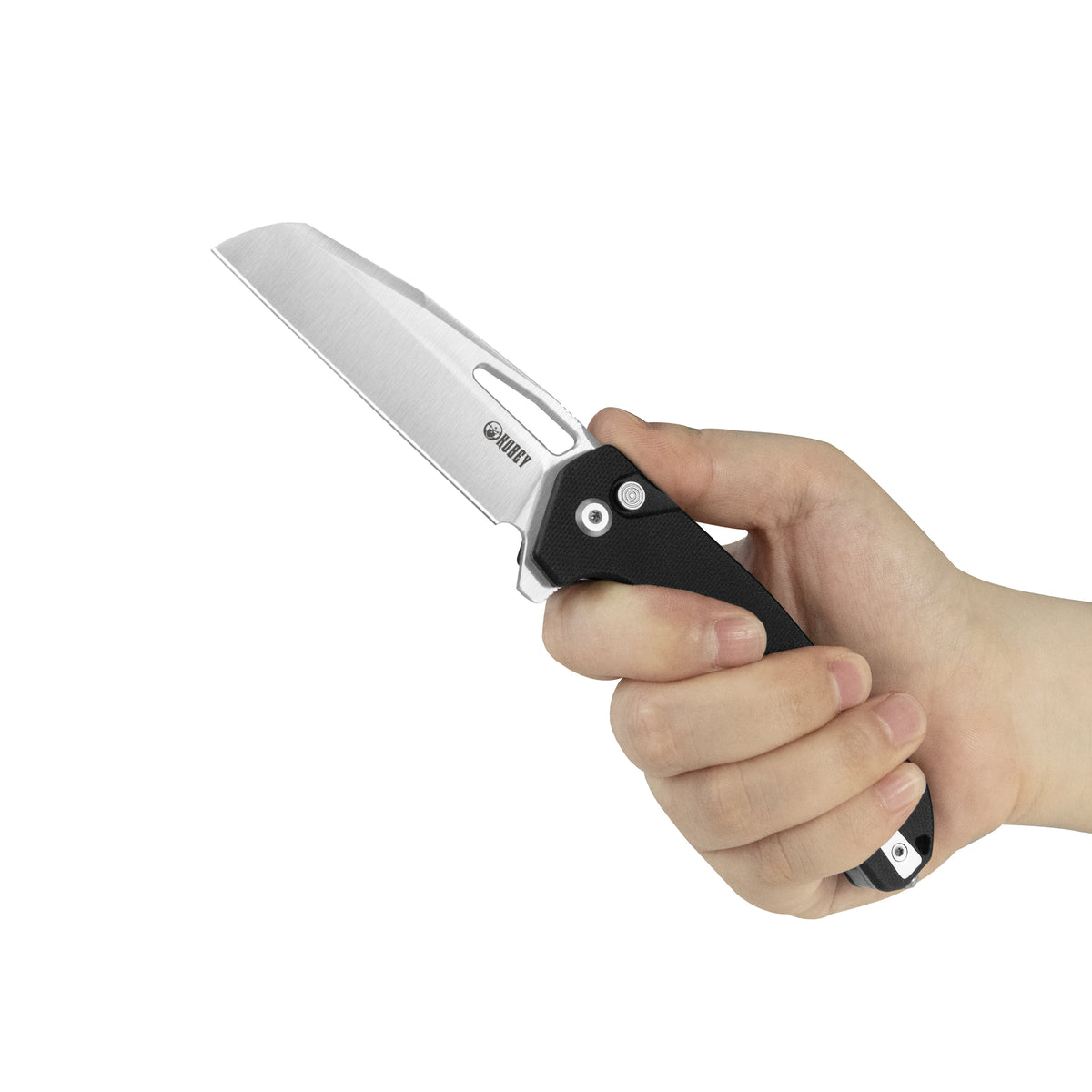 Kubey 10-8 Button Lock Folding Survival Knife 3.15" 14C28N Satin Sheepsfoot Blade Black G10 Handle KU363A