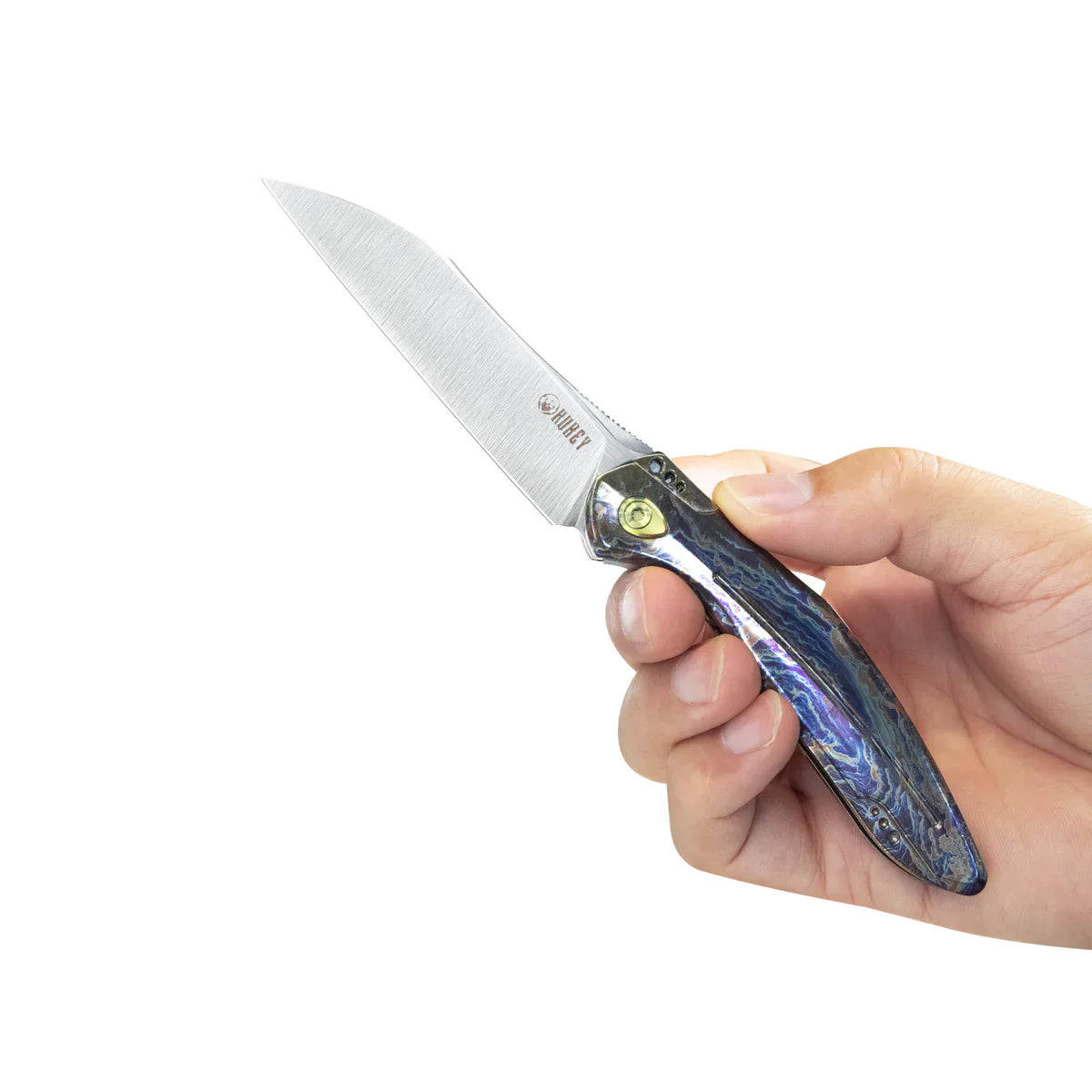 Kubey Barracuda Folding Knife – 4.02″ M390 Tanto Blade, Colorful Flame Titanium