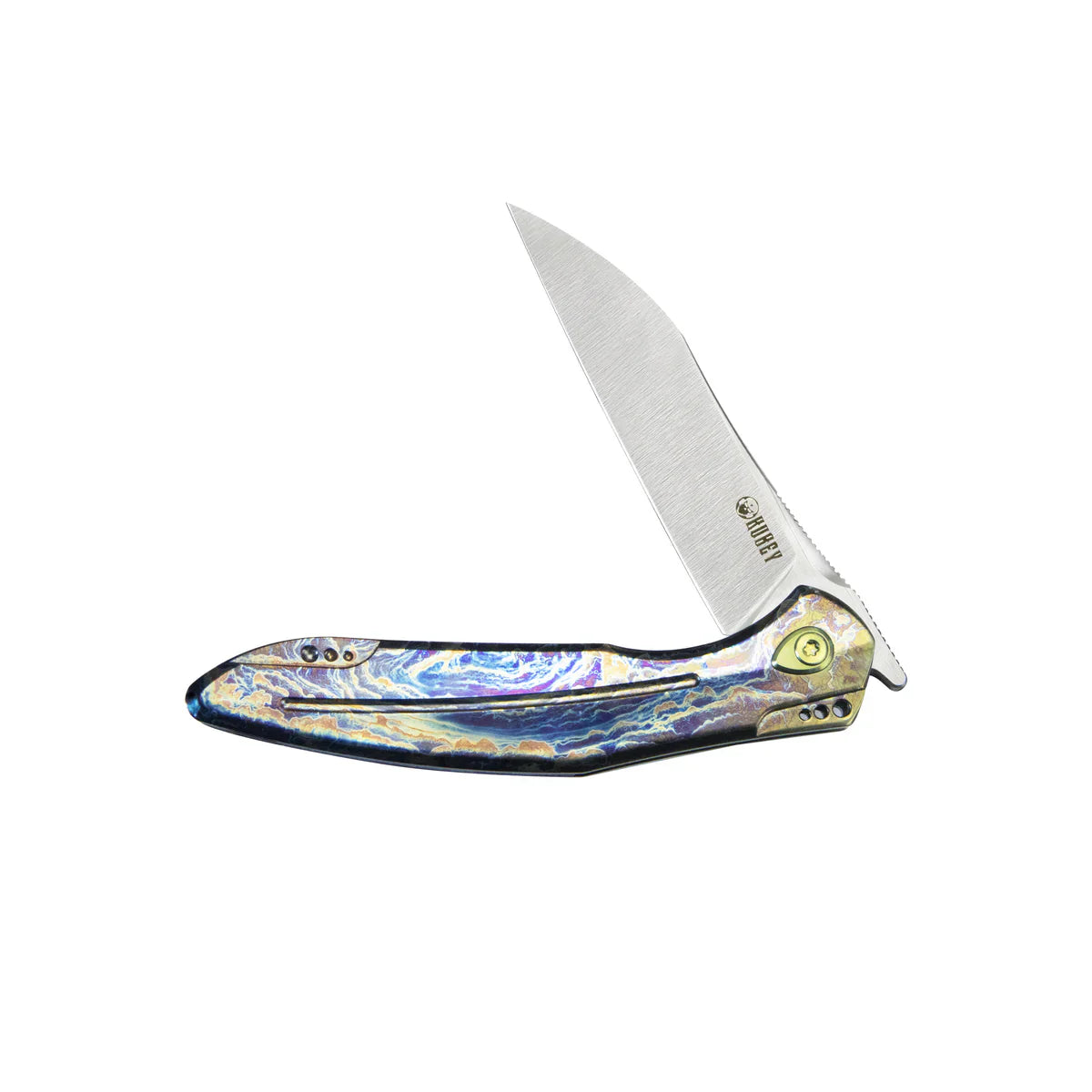 Kubey Barracuda Folding Knife – 4.02″ M390 Tanto Blade, Colorful Flame Titanium