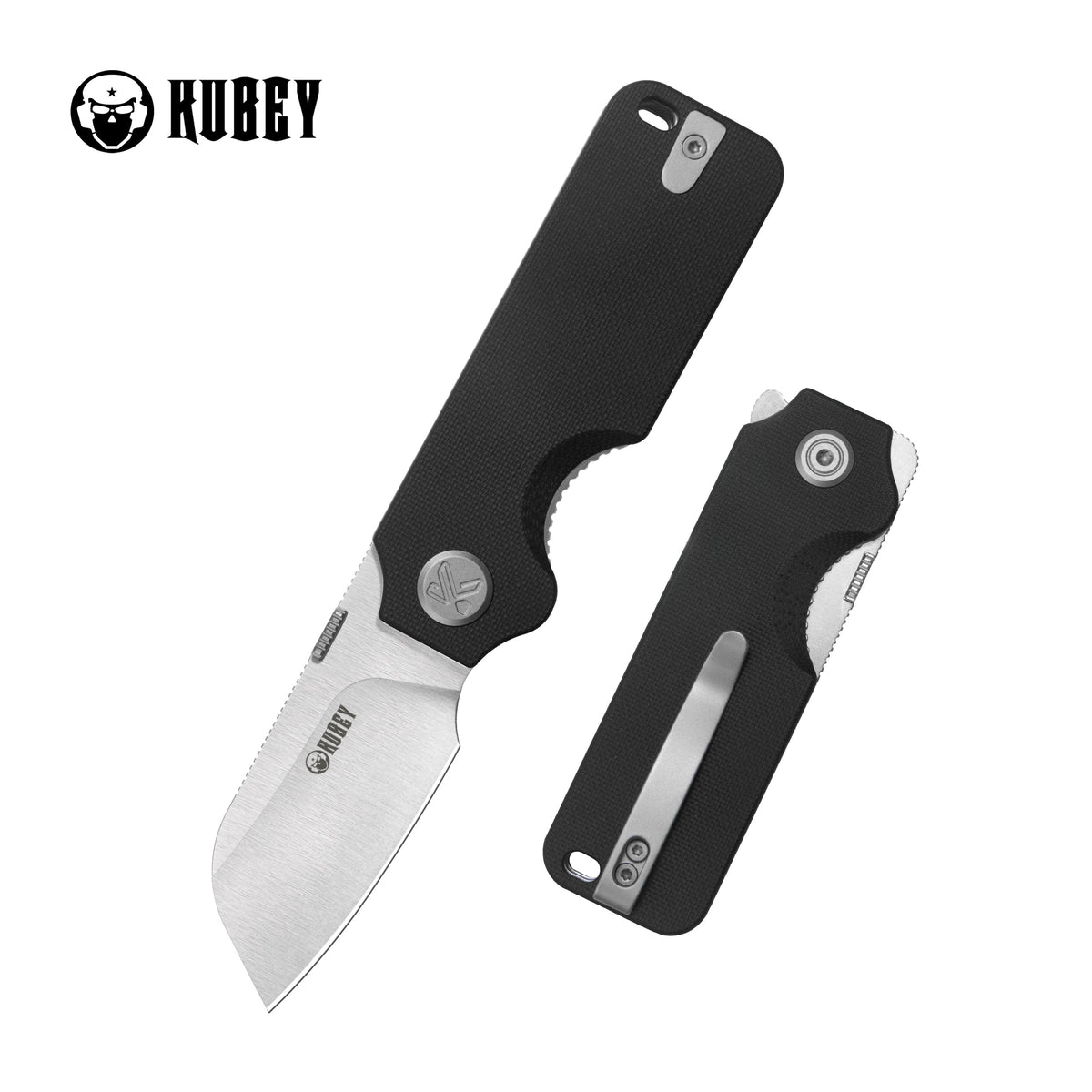 Kubey Boxer Liner Lock Flipper Folding Knife Black G10 Handle 2.48" Satin 14C28N Sheepsfoot KU407A