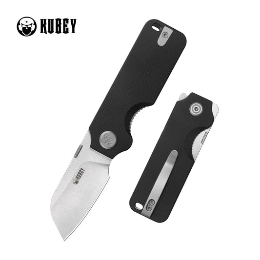 Kubey Boxer Liner Lock Flipper Folding Knife Black G10 Handle 2.48" Satin 14C28N Sheepsfoot KU407A
