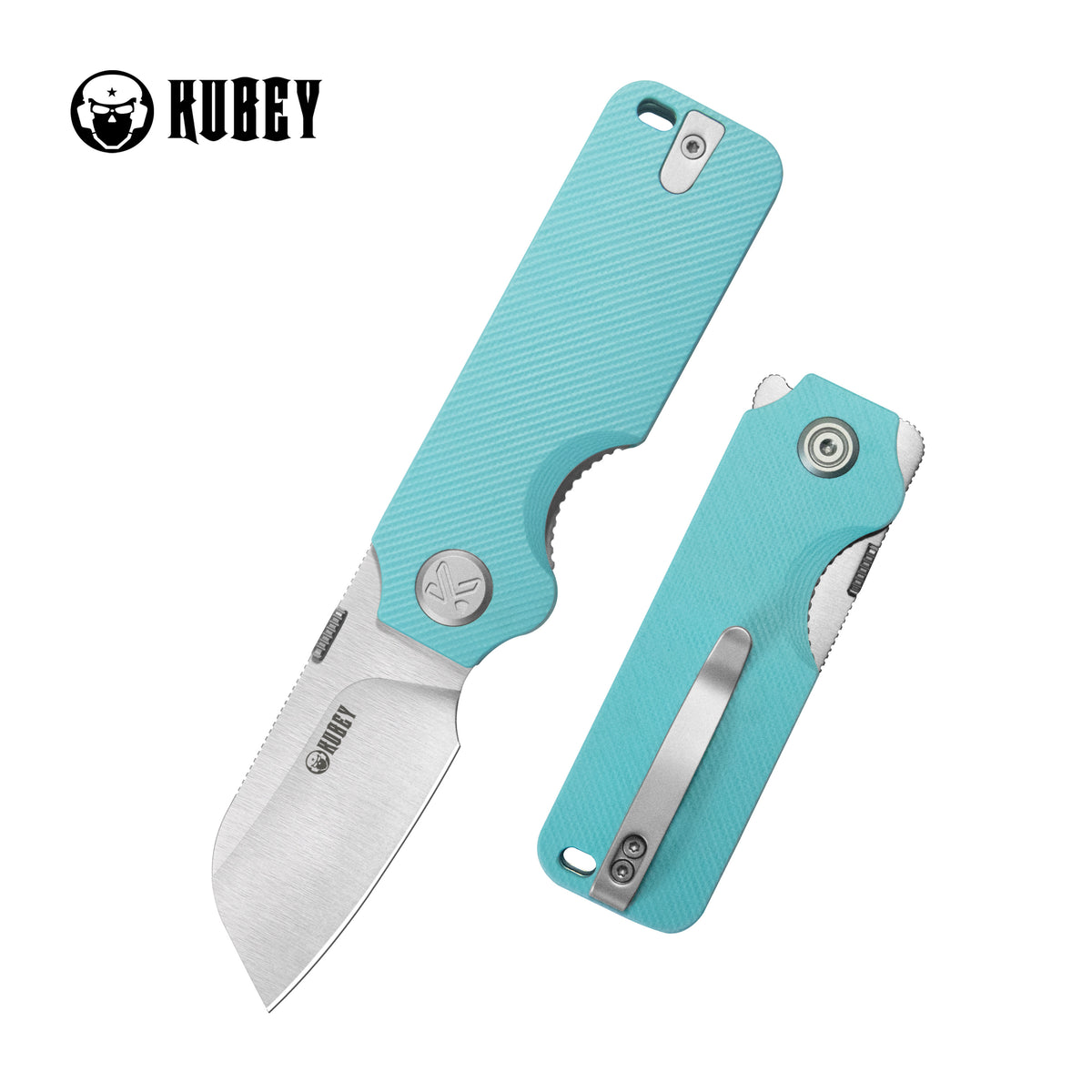 Kubey Boxer Liner Lock Flipper Folding Knife Blue G10 Handle 2.48" Satin 14C28N Sheepsfoot KU407B