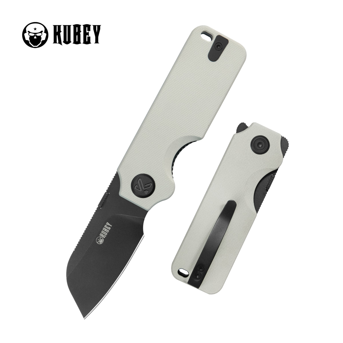 Kubey Boxer Folding Knife 3.1" 14C28N Sheepsfoot Blade White G10 Handle KU407E