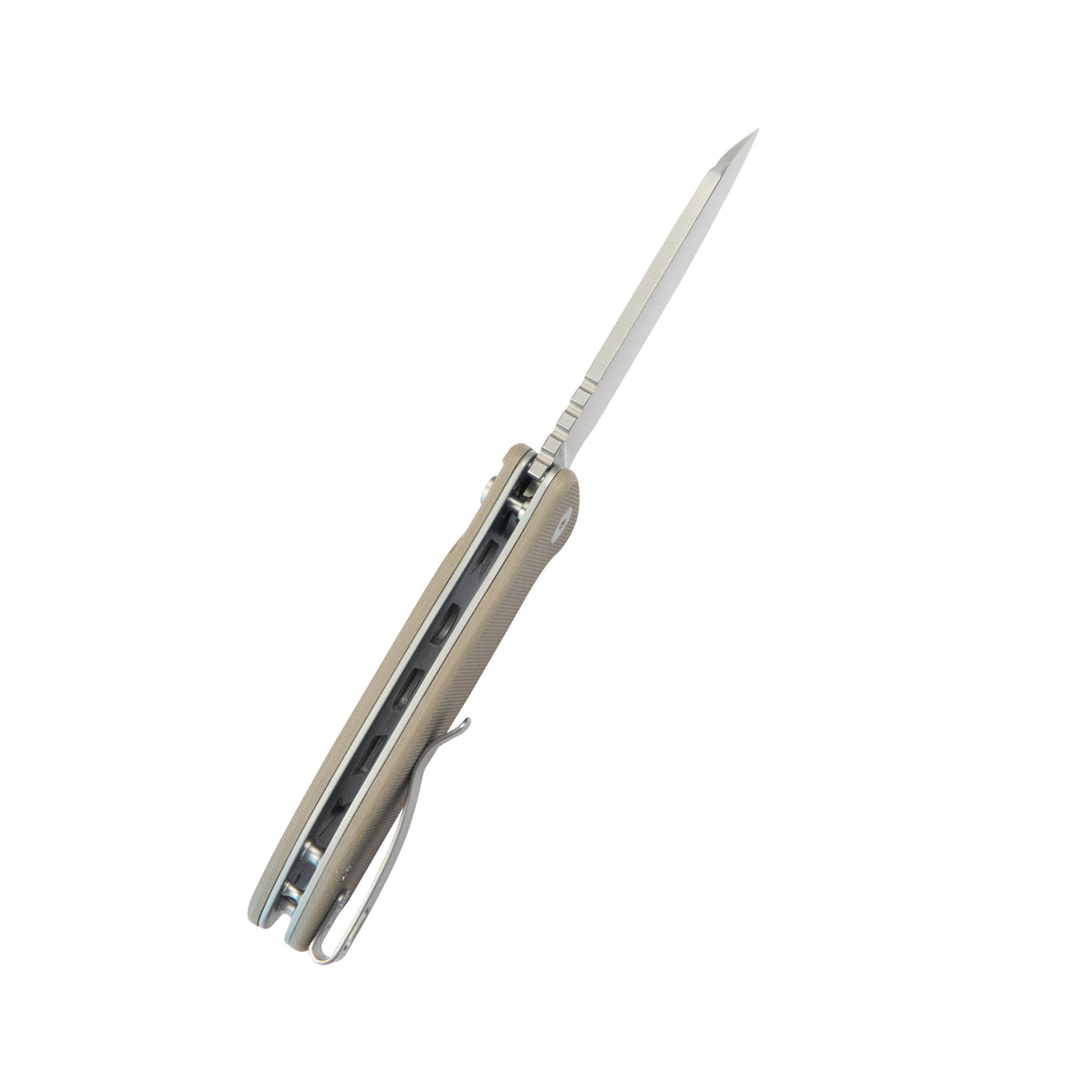 Kubey Creon Small Pocket Knife 2.87" AUS-10 Beadblasted Blade Tan G10 Handle Button Lock KU336K