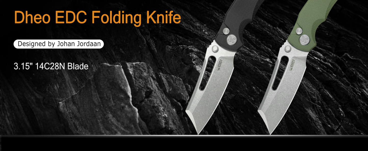 Kubey Dheo EDC Folding Knife Black G10 Handle 3.15" Beadblast 14C28N KU378A