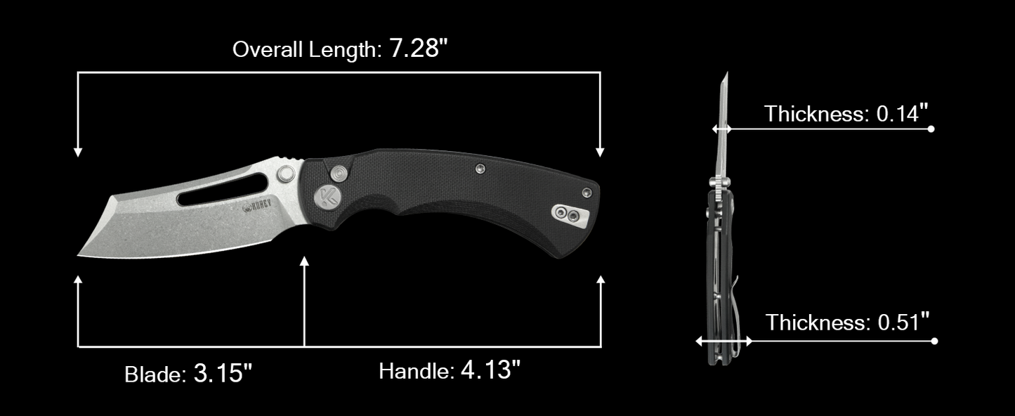 Kubey Dheo EDC Folding Knife Black G10 Handle 3.15" Beadblast 14C28N KU378A