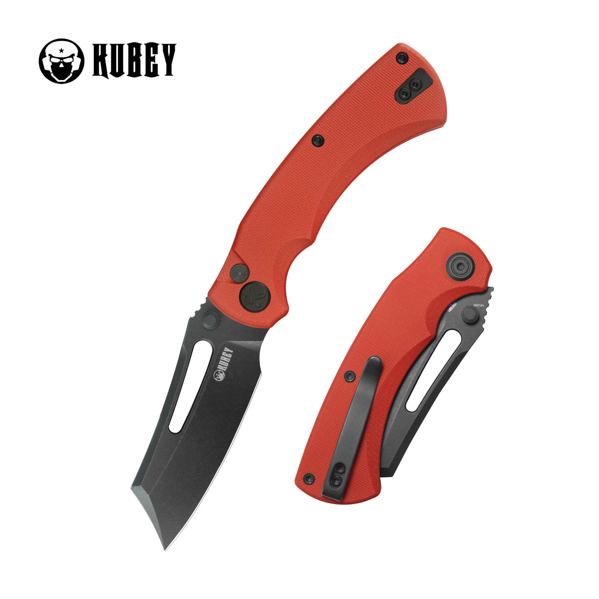 Kubey Dheo Liner Lock Flipper Folding Knife Red G10 Handle 3.15" Blackwash 14C28N Drop Point KU378C