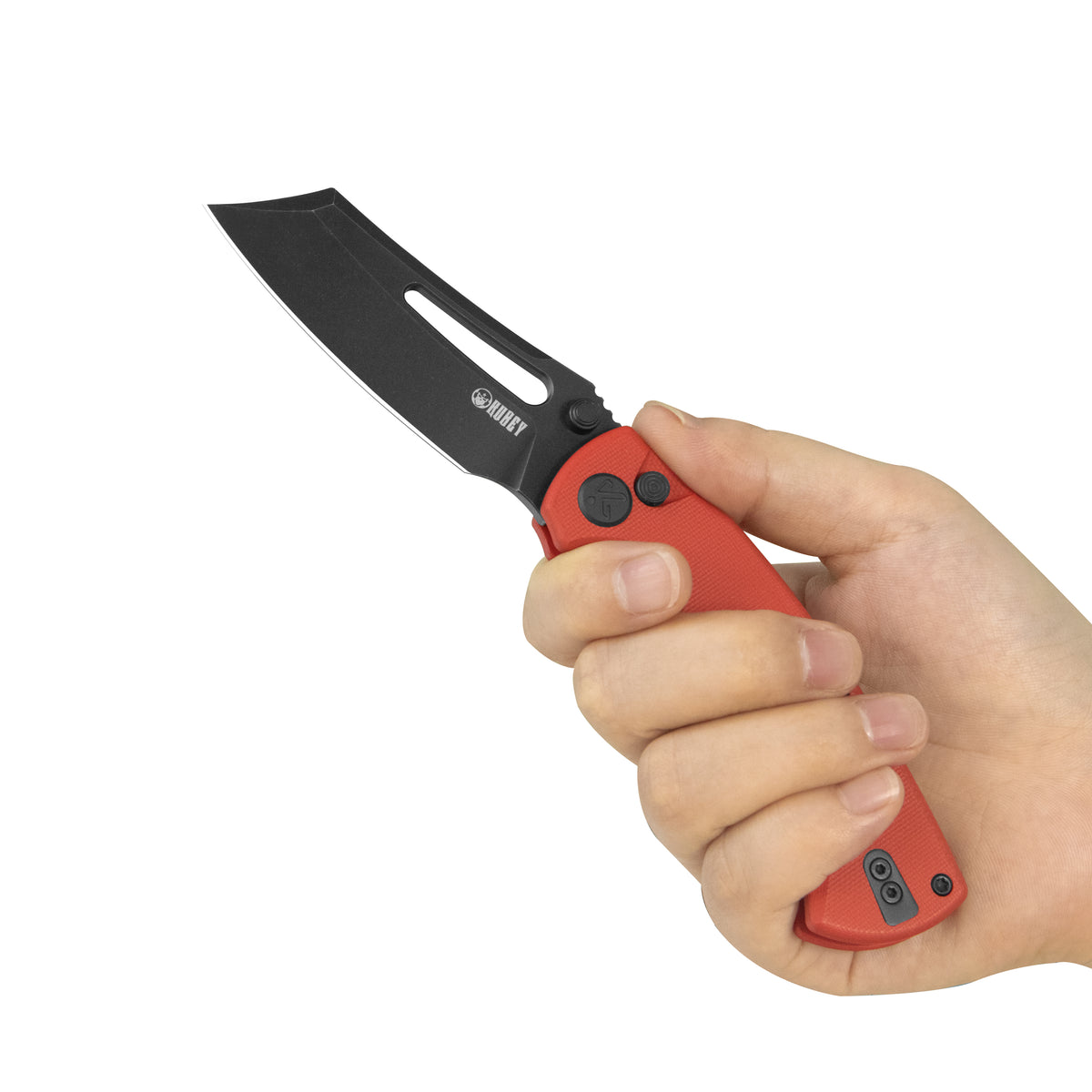 Kubey Dheo Liner Lock Flipper Folding Knife Red G10 Handle 3.15" Blackwash 14C28N Drop Point KU378C