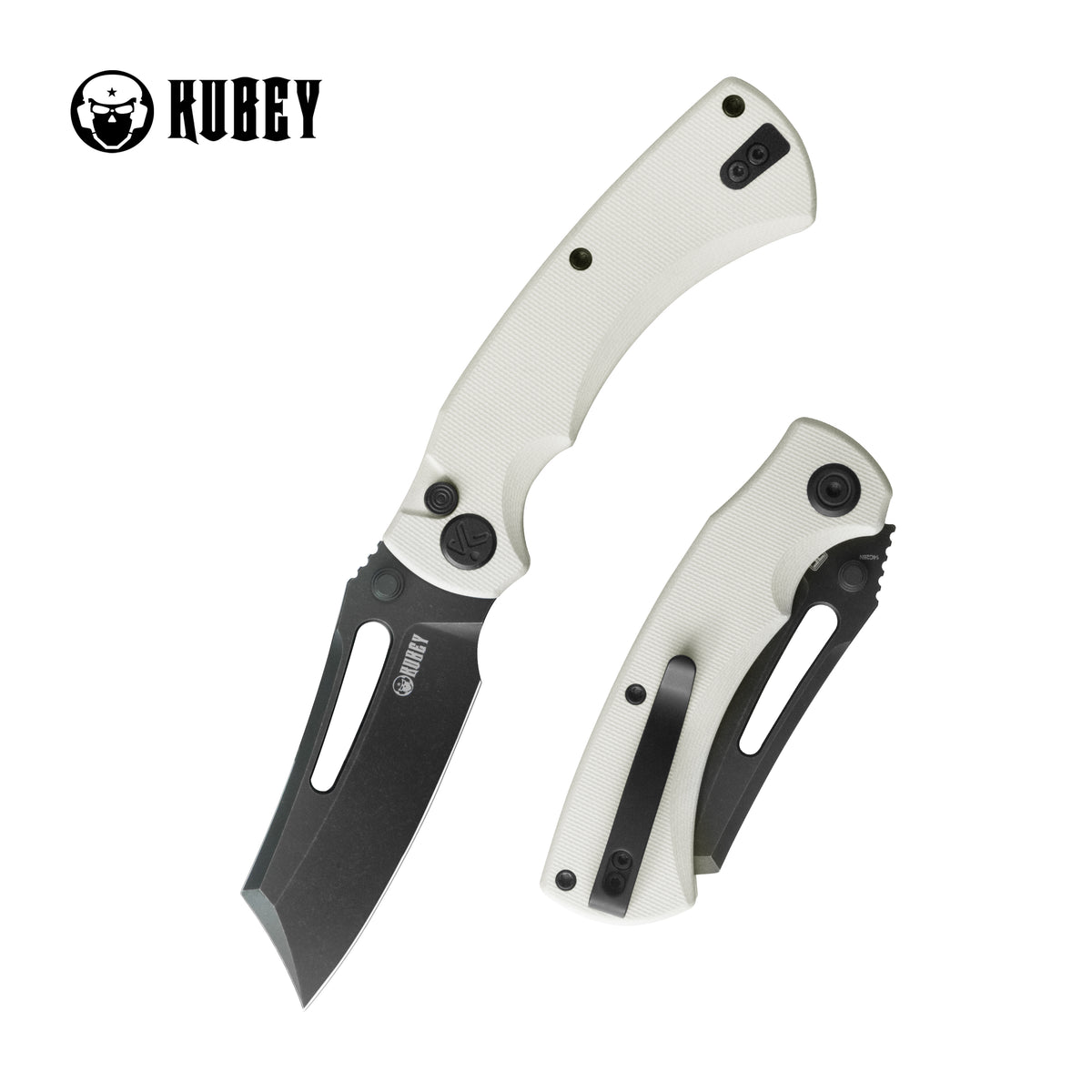 Kubey Dheo Liner Lock Flipper Folding Knife White G10 Handle 3.15" Blackwash 14C28N Drop Point KU378E