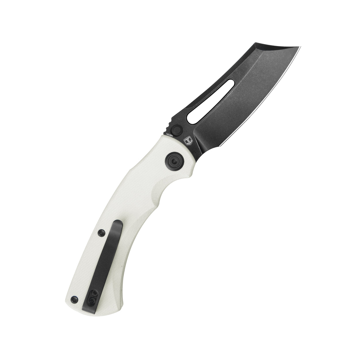 Kubey Dheo Liner Lock Flipper Folding Knife White G10 Handle 3.15" Blackwash 14C28N Drop Point KU378E