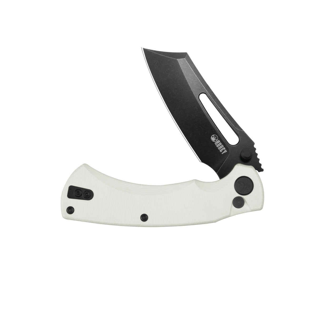 Kubey Dheo Liner Lock Flipper Folding Knife White G10 Handle 3.15" Blackwash 14C28N Drop Point KU378E