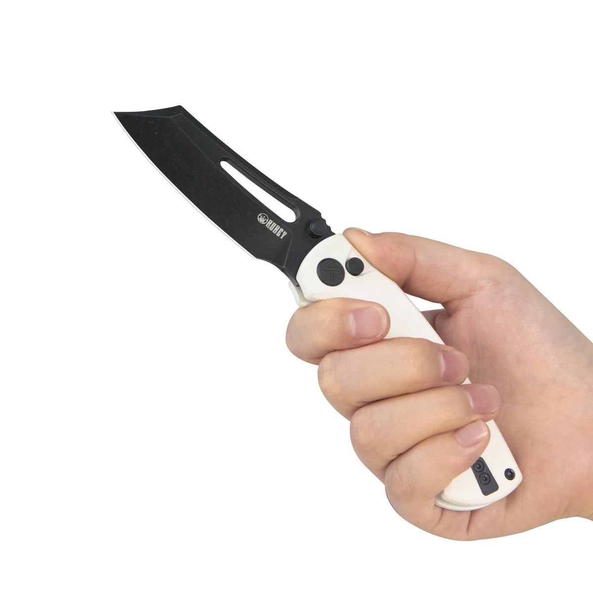 Kubey Dheo Liner Lock Flipper Folding Knife White G10 Handle 3.15" Blackwash 14C28N Drop Point KU378E