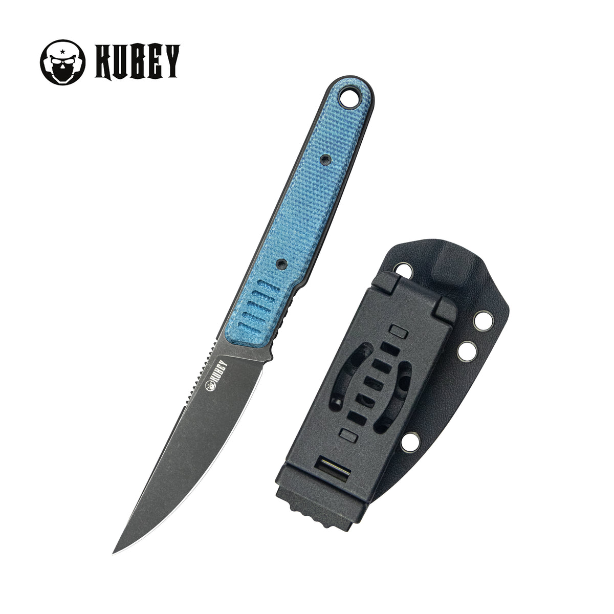 Kubey JL Kwaiken Fixie Fixed Blade Knife Blue Micarta Handle 3.11" Blackwash 14C28N KU355B